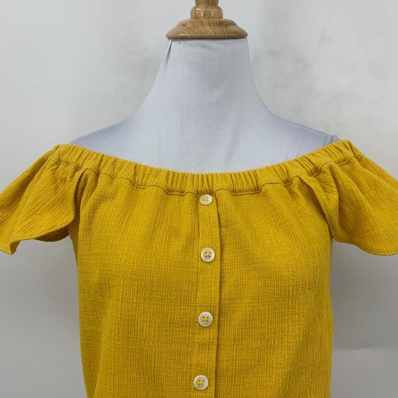 Madewell Textured & Thread Off The Shoulder Top Womens XS Extra Small Tie Waist - Picture 4 of 13